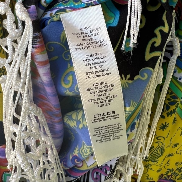CHICO’S RETRO MACRAMÉ FRINGE PAISLEY MOD TUNIC TOP SIZE LARGE EUC - Picture 7 of 12